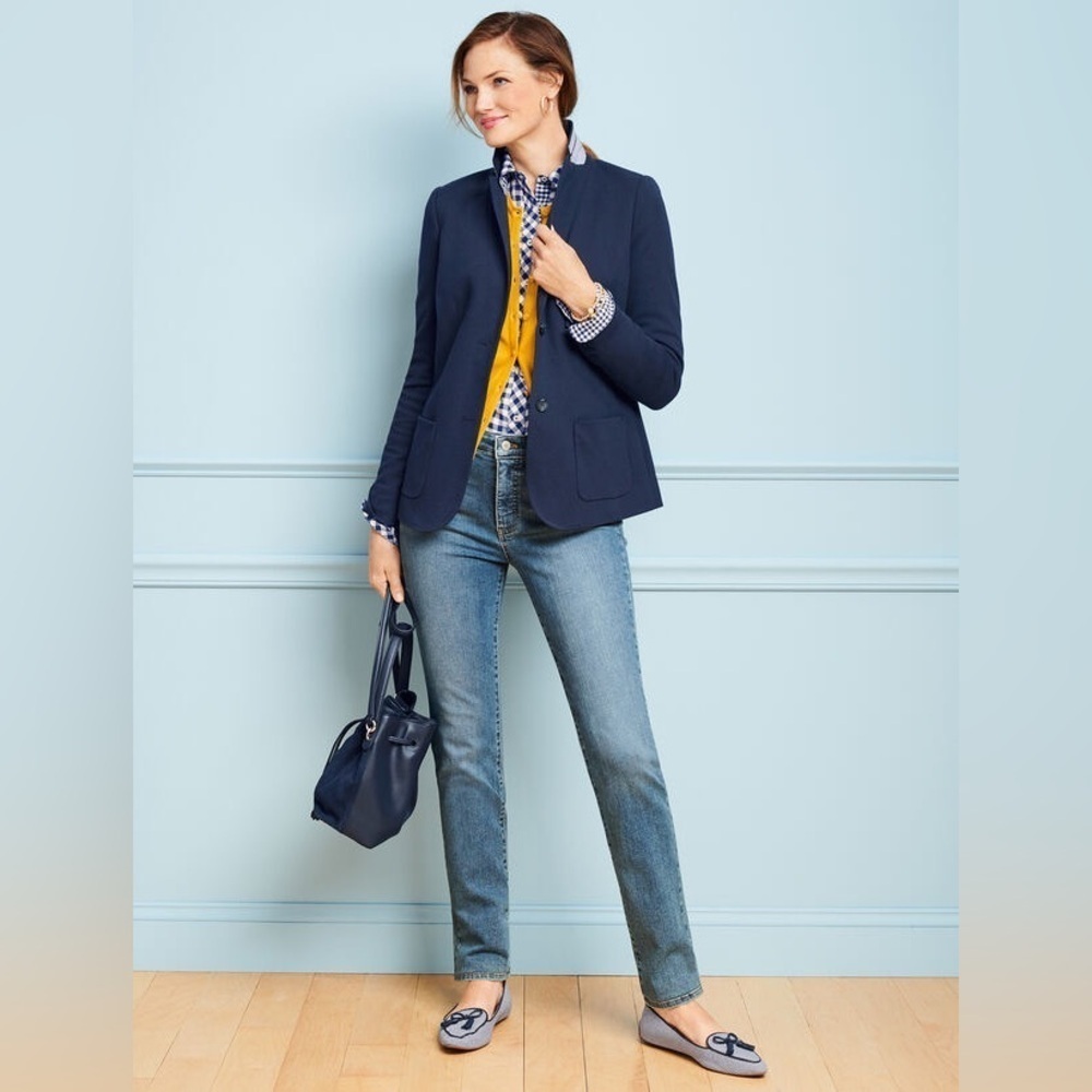 Talbots Aberdeen Navy Single Breasted Pique Knit Blazer